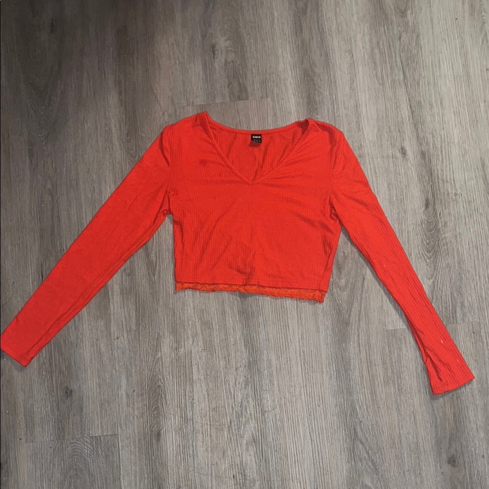 SHEIN Multicolored Crew Neck Long Sleeve Crop Top